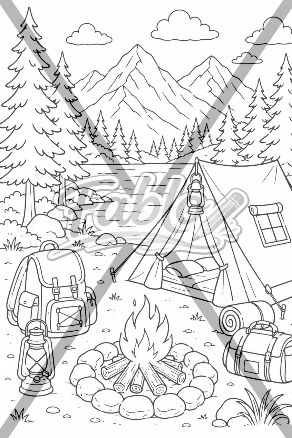 Camping, Digital Coloring Book - Beginner