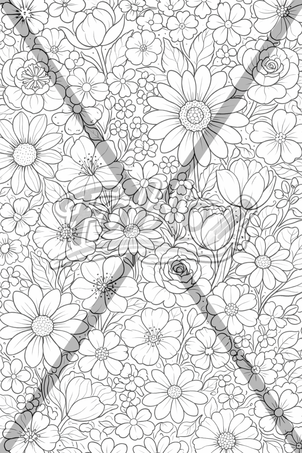Flowers - Digital Coloring Book - Intermediate