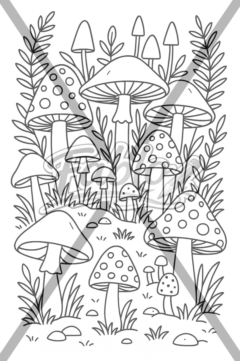 Mushrooms, Digital Coloring Book - Medium