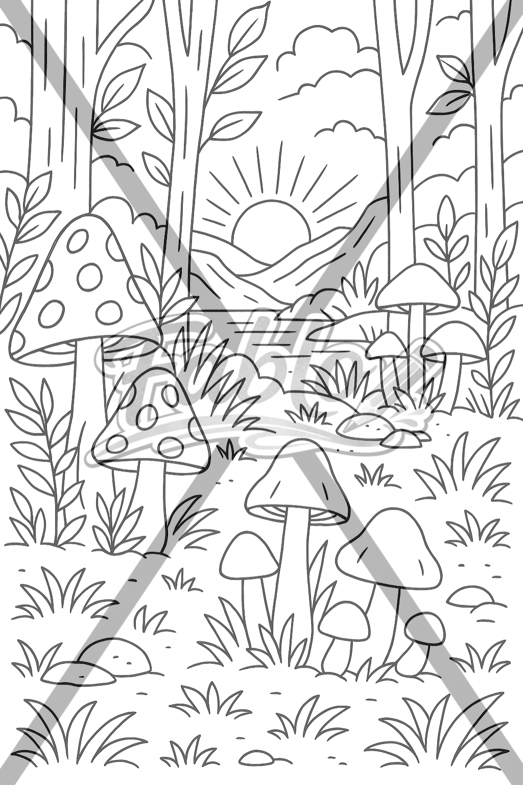 Mushrooms, Digital Coloring Book - Medium