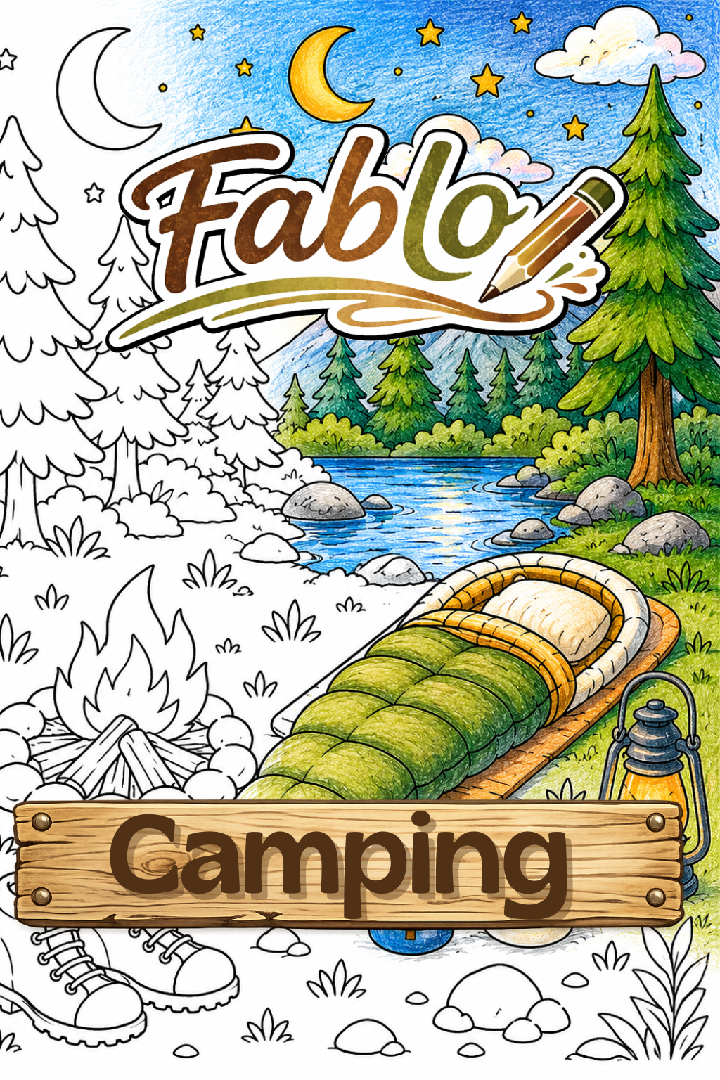 Camping, Digital Coloring Book - Beginner