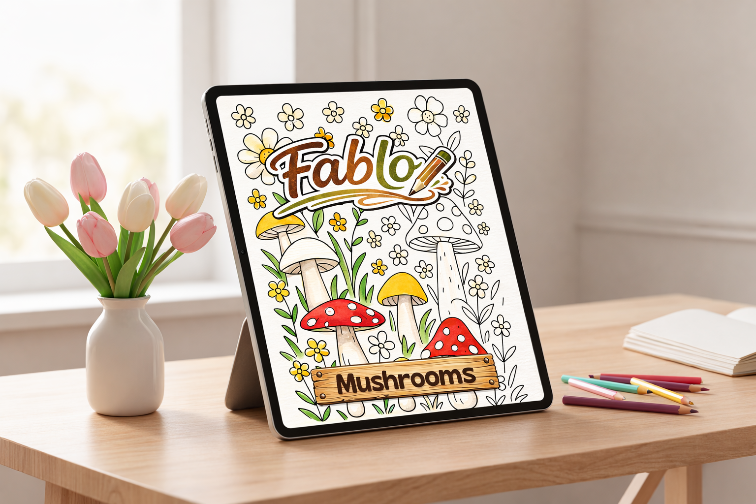 Mushrooms, Digital Coloring Book - Medium