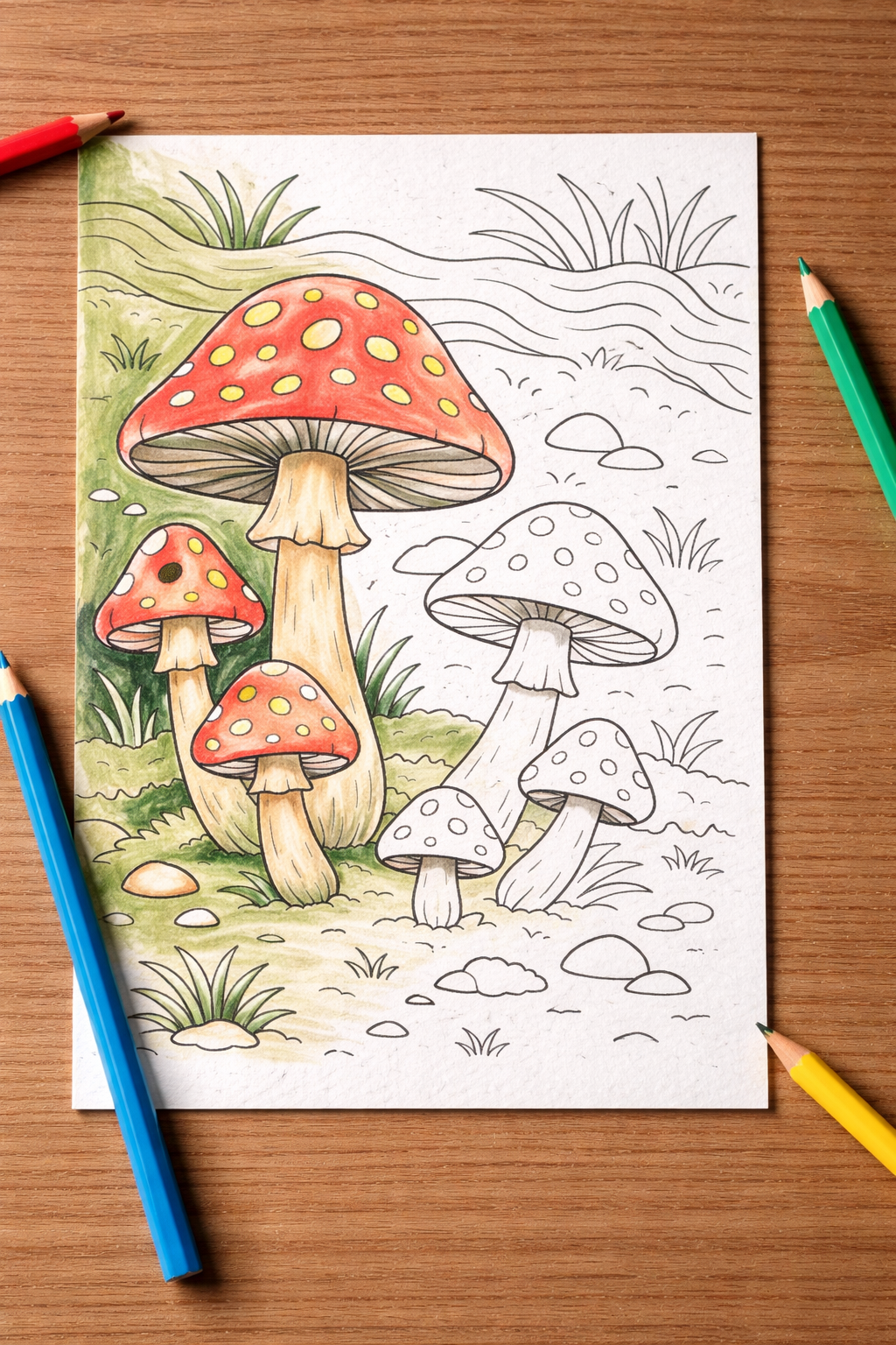 Mushrooms, Digital Coloring Book - Medium