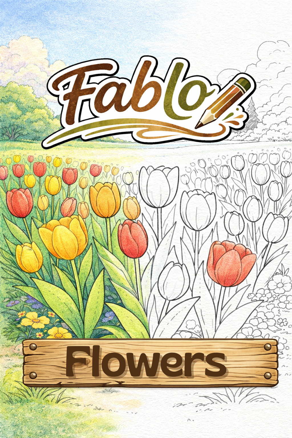 Flowers - Digital Coloring Book - Intermediate
