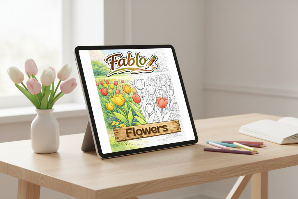 Flowers - Digital Coloring Book - Intermediate