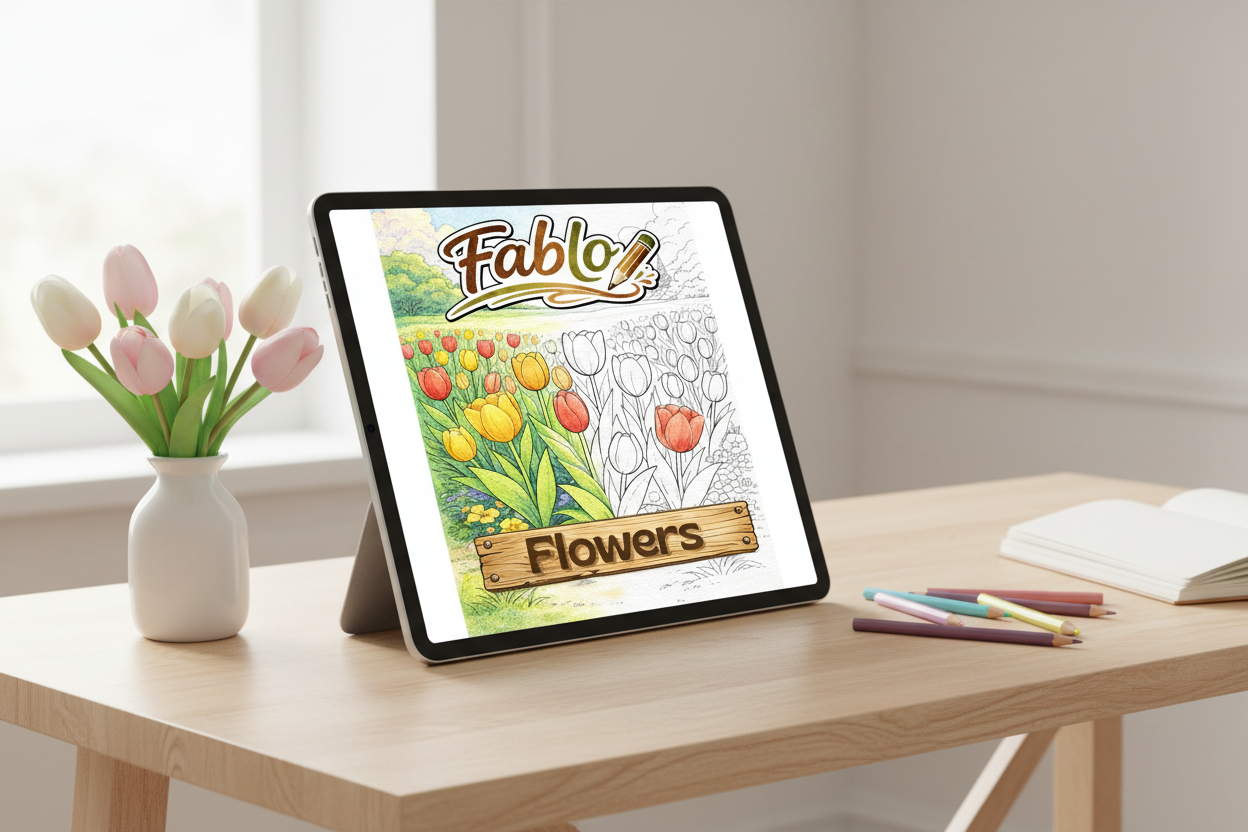 Flowers - Digital Coloring Book - Intermediate
